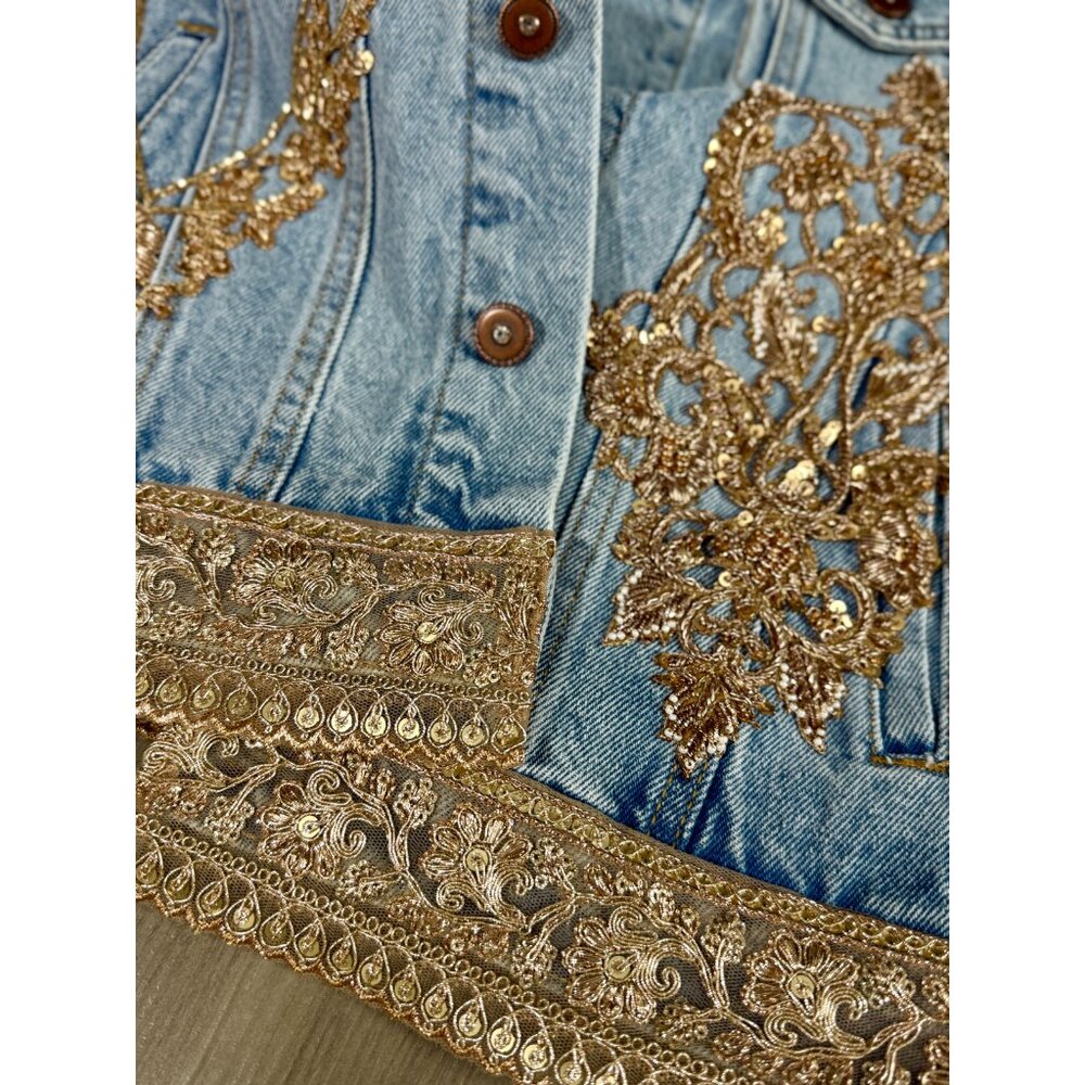 Denim Jacket Hand Embellished with appliqué, sequins, beads and embroidery - Picture 16 of 17